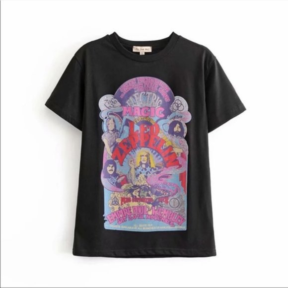 Tops - Black Led Zeppelin Concert Graphic Fitted Tee